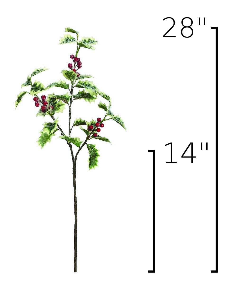 28" Faux Winter Holly Stem