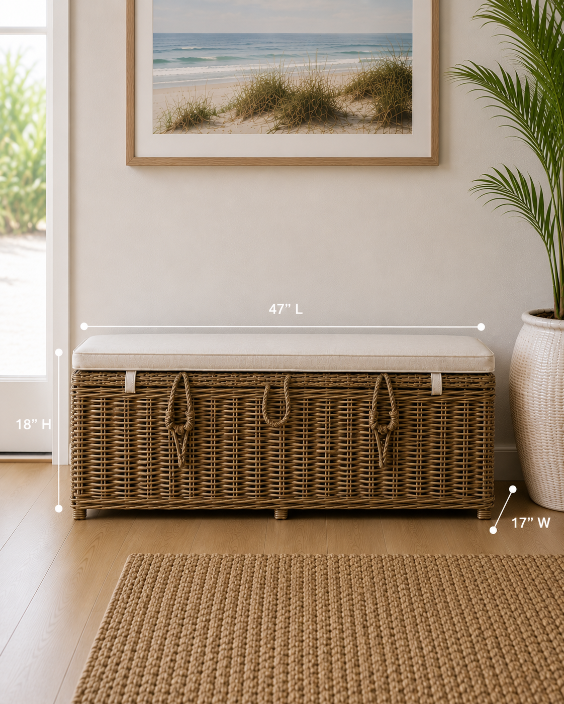 Key Largo Rattan Storage Bench With Cushion