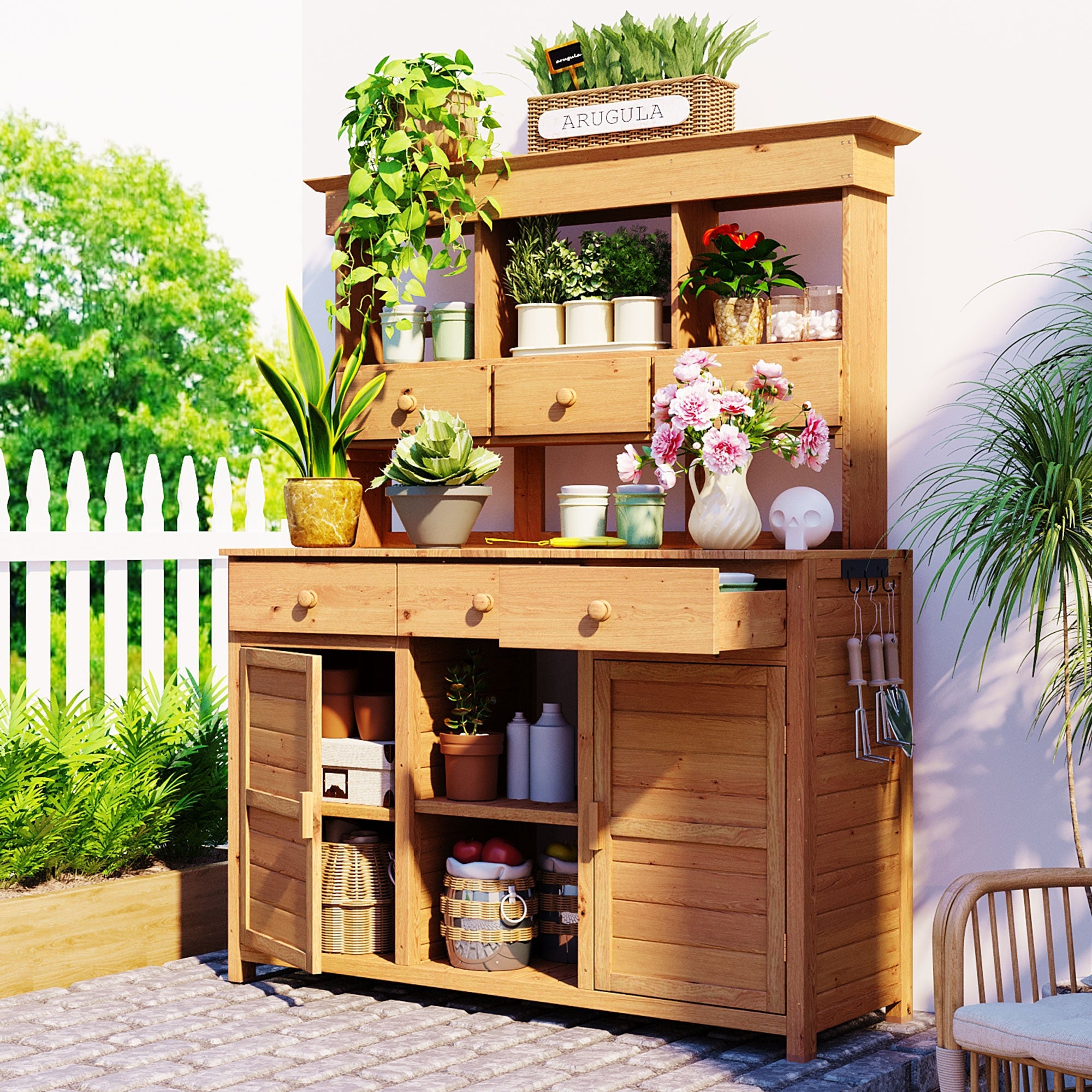 TOPMAX 65.7'' Tall Garden Potting Bench with Hutch