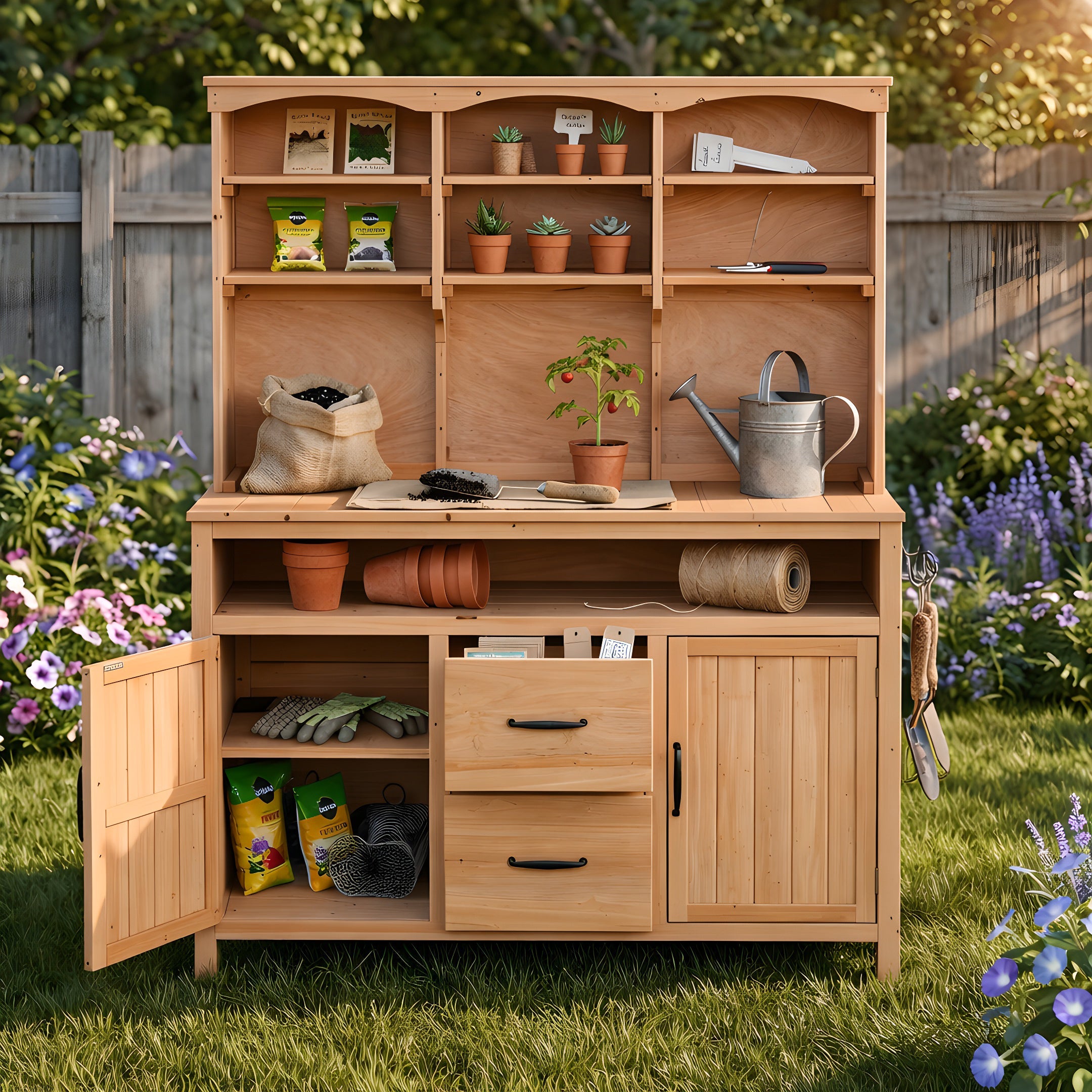 TOPMAX Large Fir Wood Potting Bench