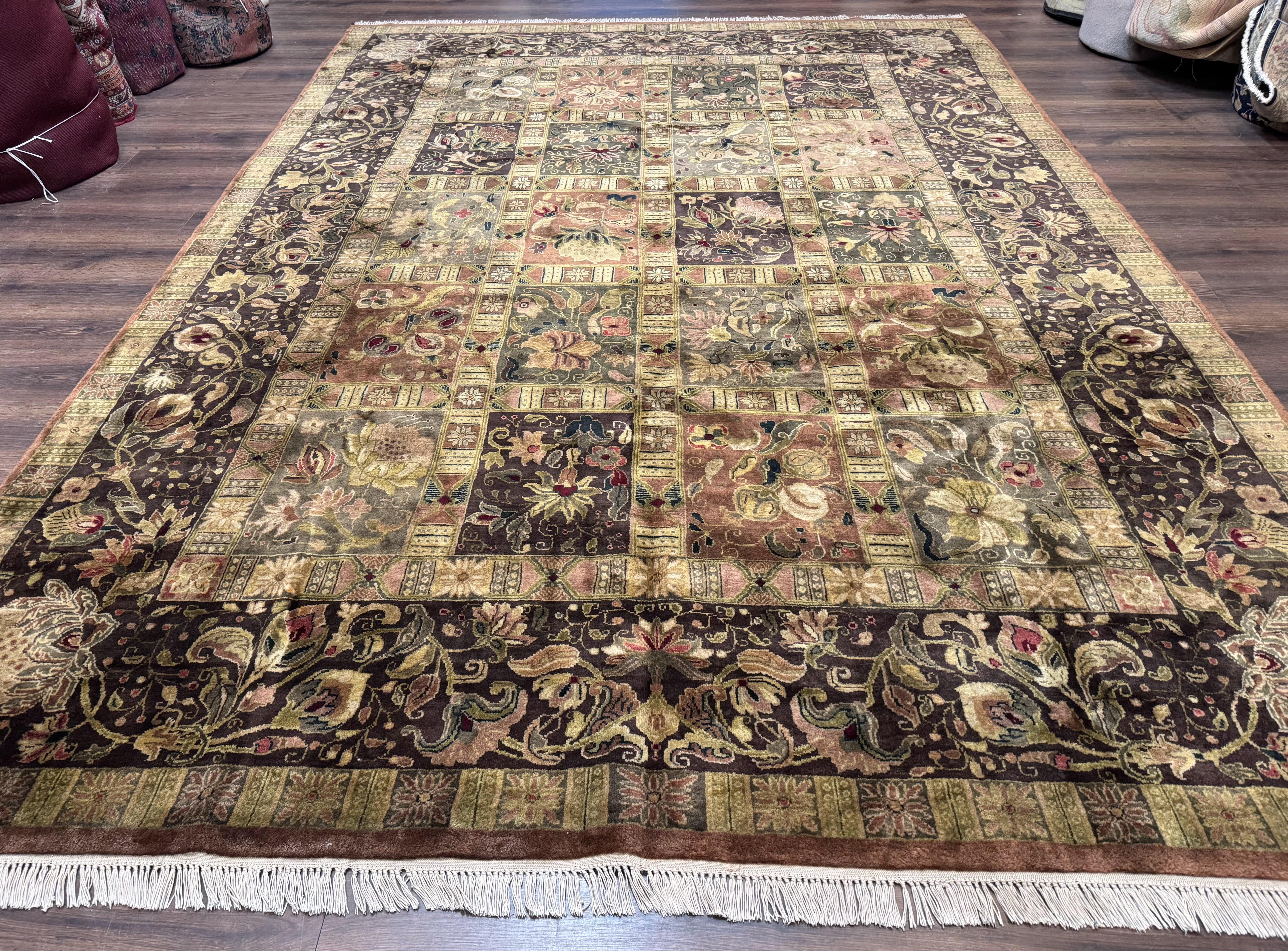 Indo Persian Rug 8.6 x 12 Panel Design Vintage Soft Wool Pile Multicolor