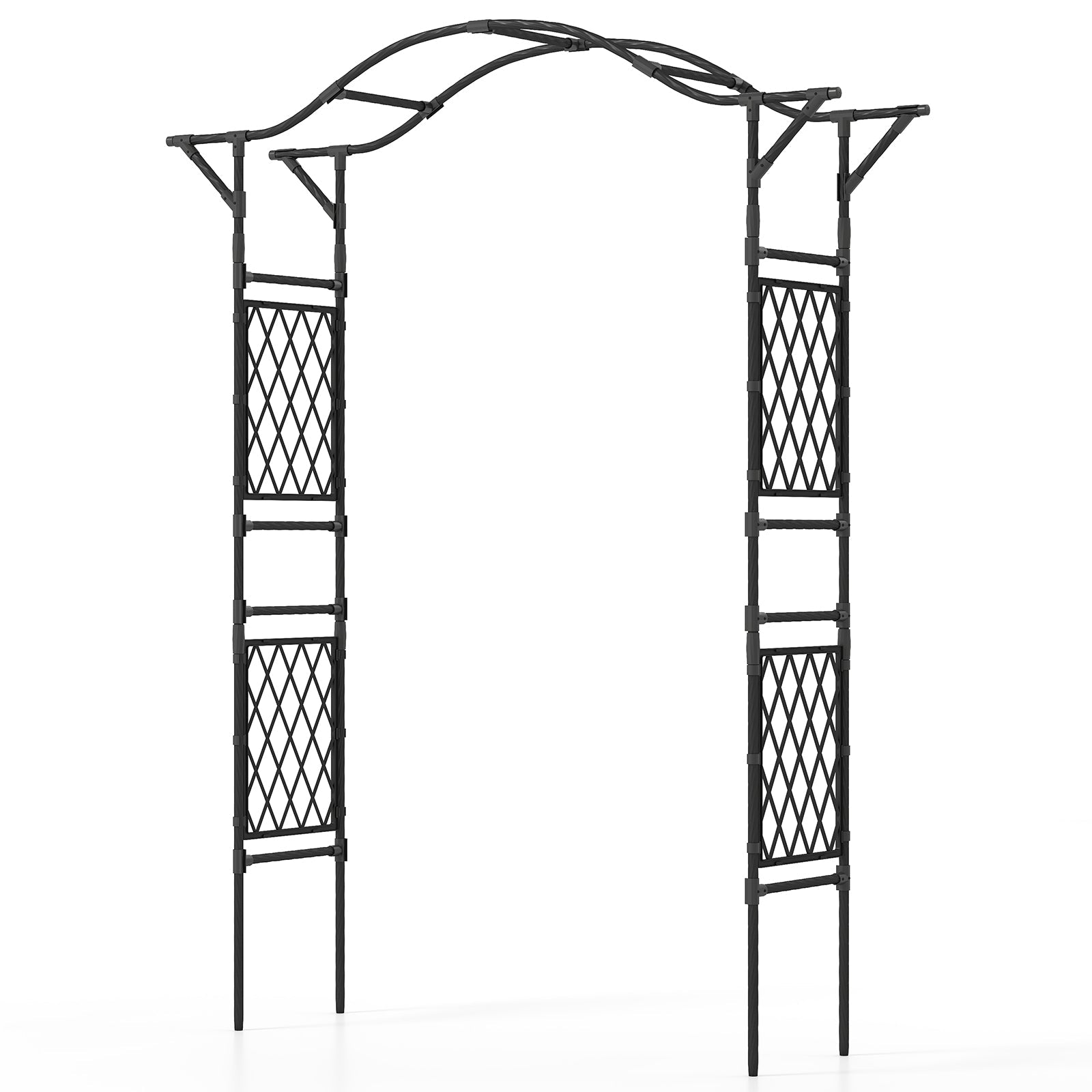 67 x 83 Inch Garden Arch Trellis Metal Pergola Arbor for Climbing Plants-Black