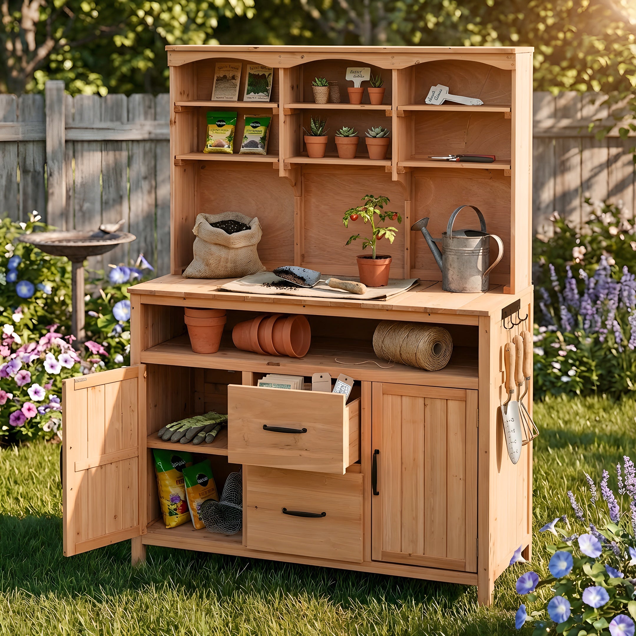 TOPMAX Large Fir Wood Potting Bench