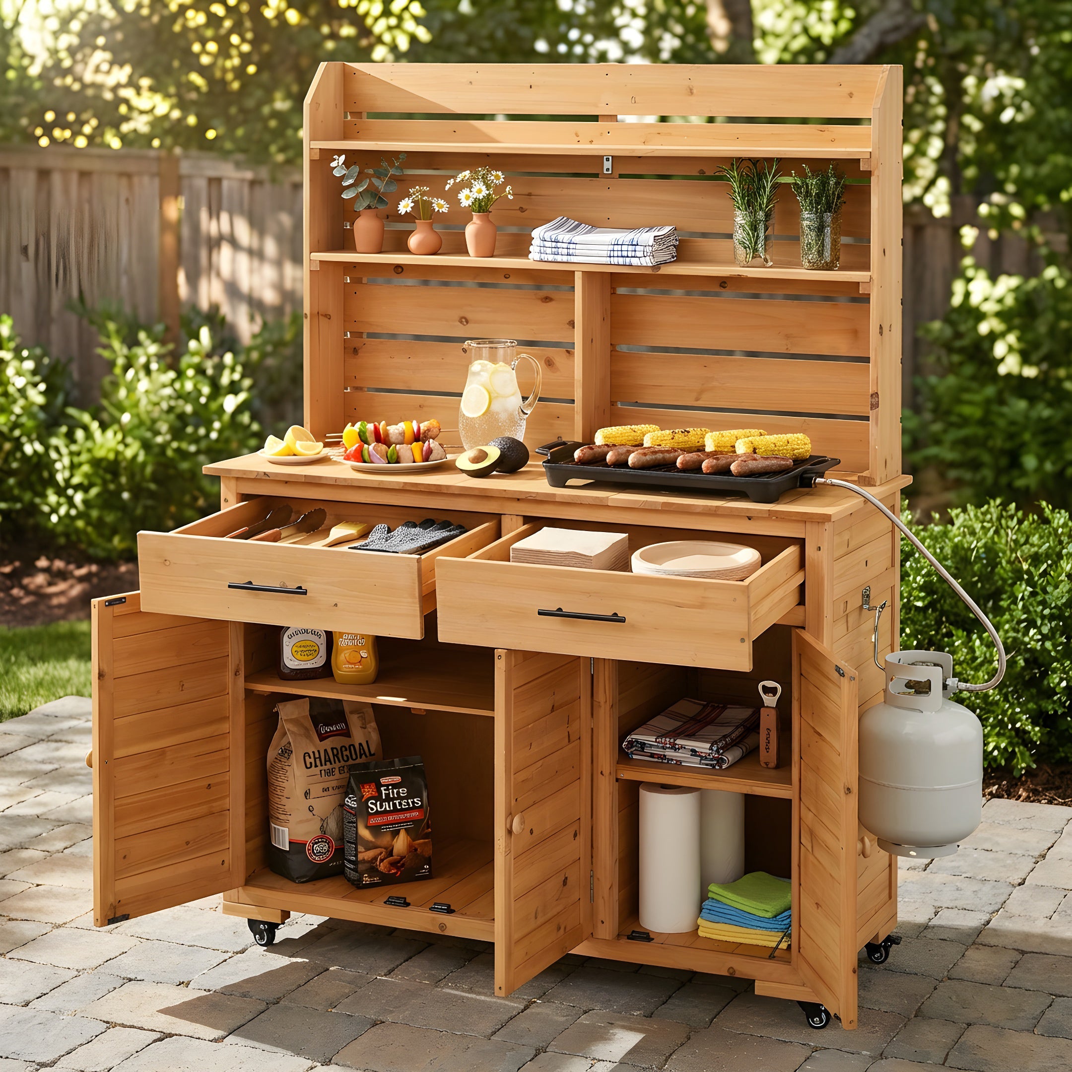 TOPMAX 65''H Large Garden Potting Bench with Lockable Wheel