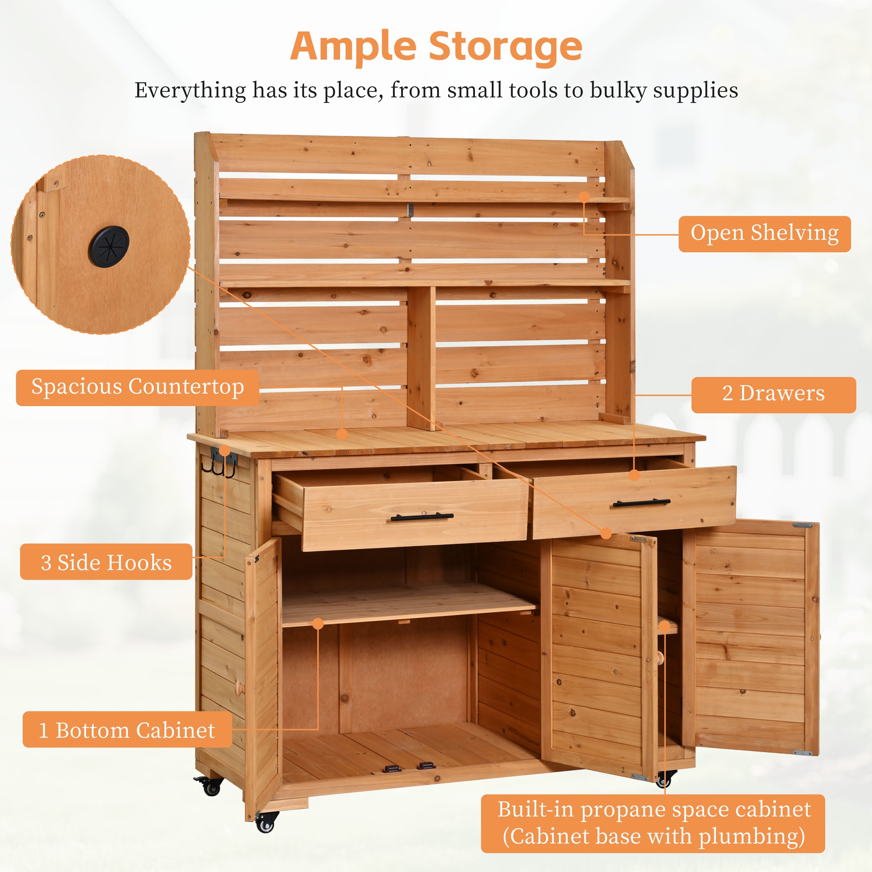 TOPMAX 65''H Large Garden Potting Bench with Lockable Wheel