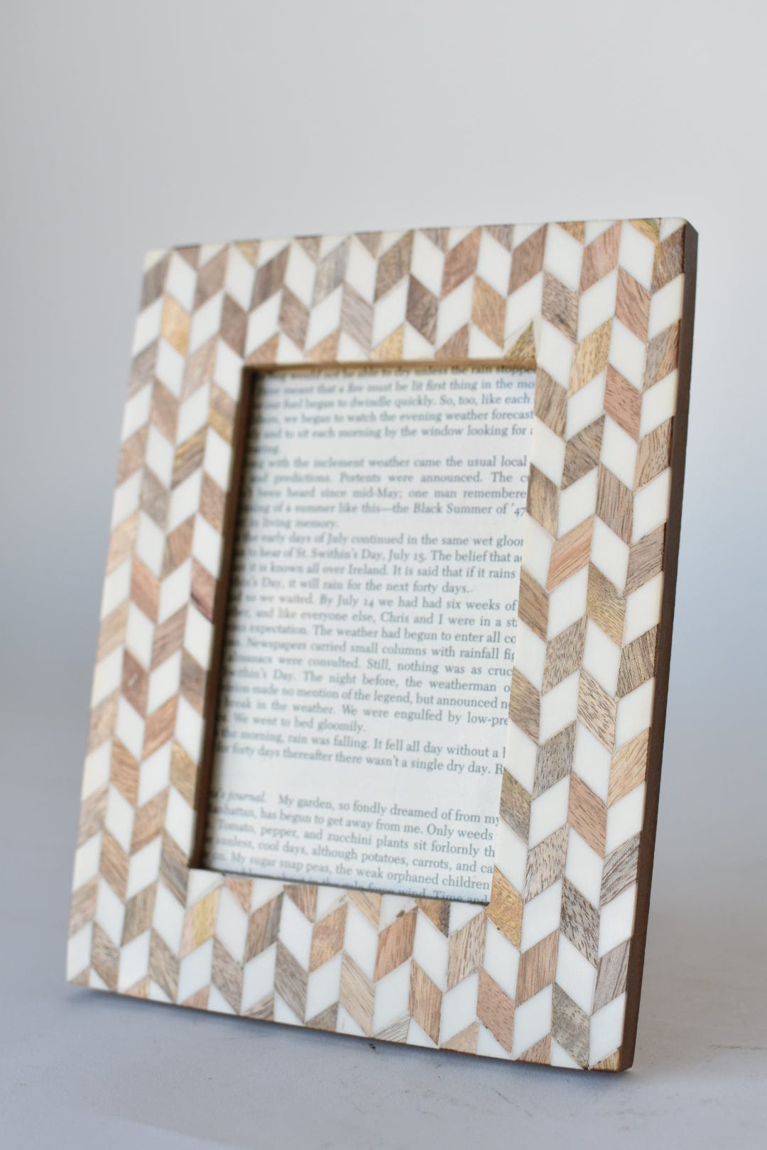 Enlayed Wood and Faux Bone Herringbone Frame