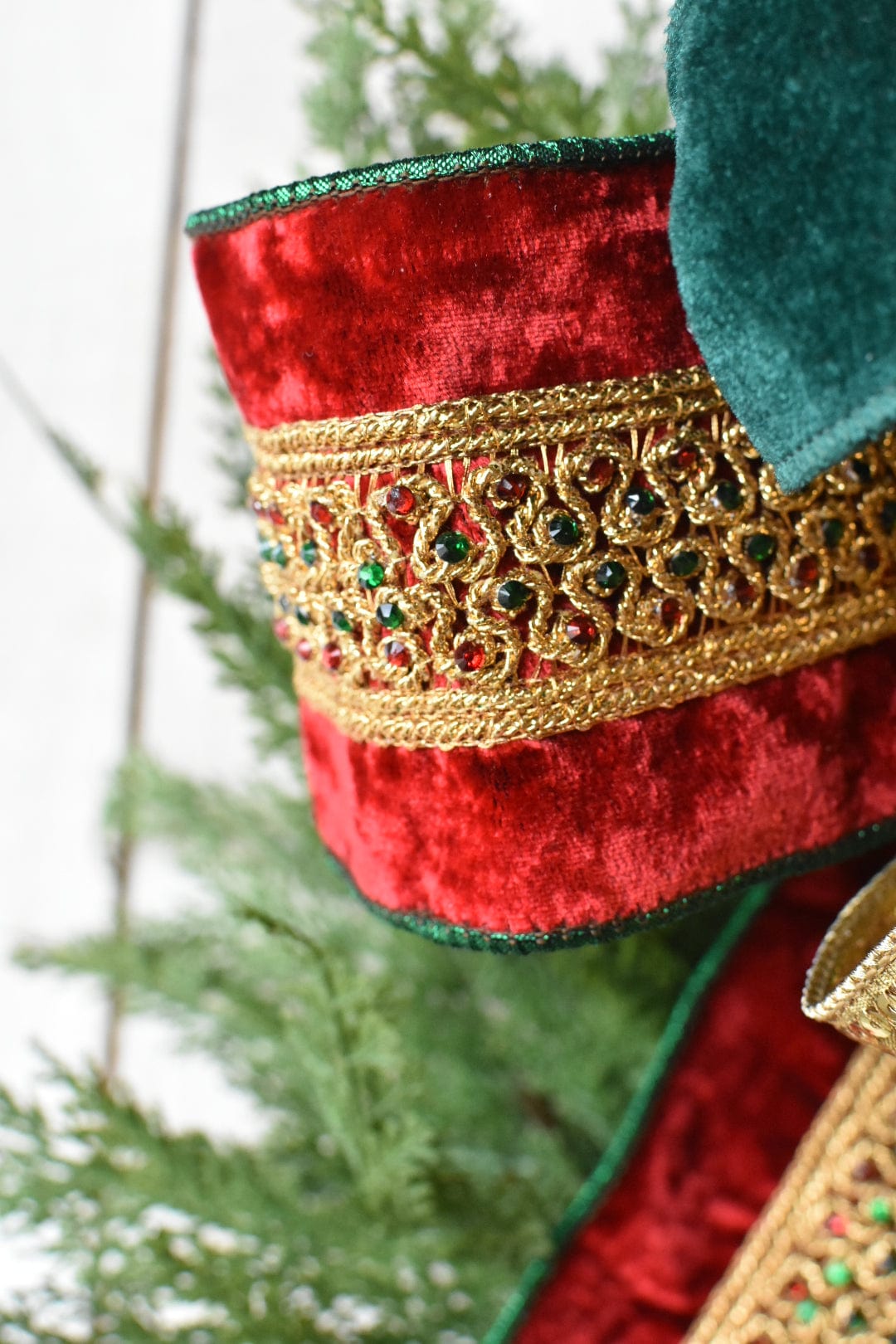 Red Green Gold Jeweled Ribbon Bow
