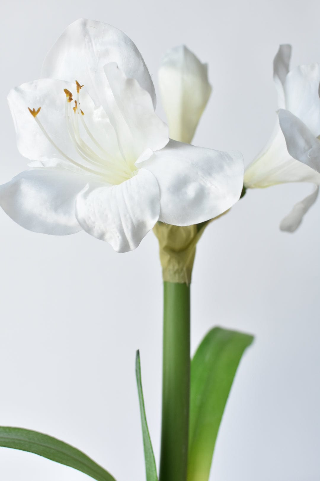 20.5" Faux White Amaryllis in Woven Pot