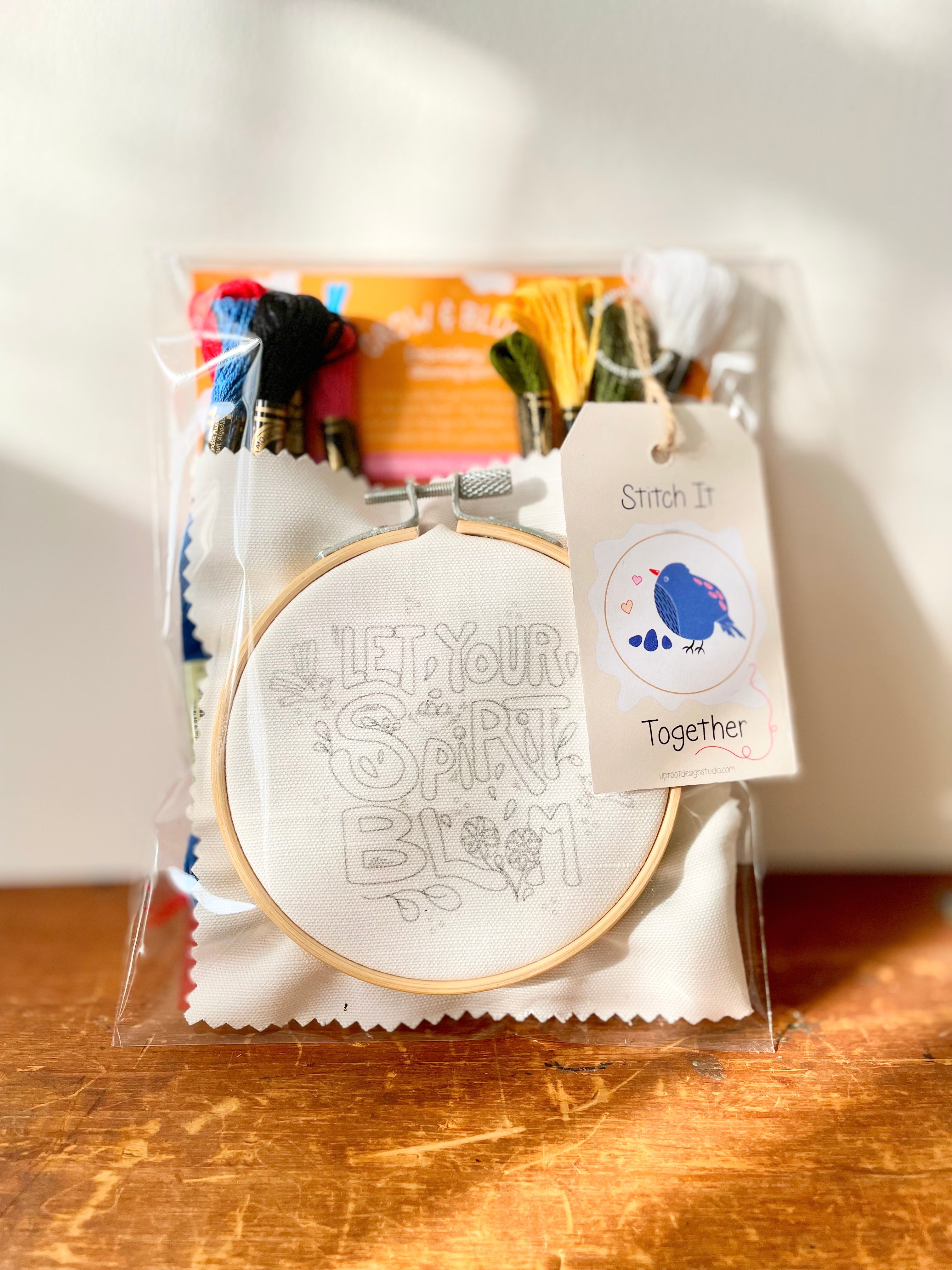 "Let Your Spirit Bloom" Eco-Embroidery Kit w. Birds & Tulips 4" Sampler (Joyful Threads Grow & Bloom)