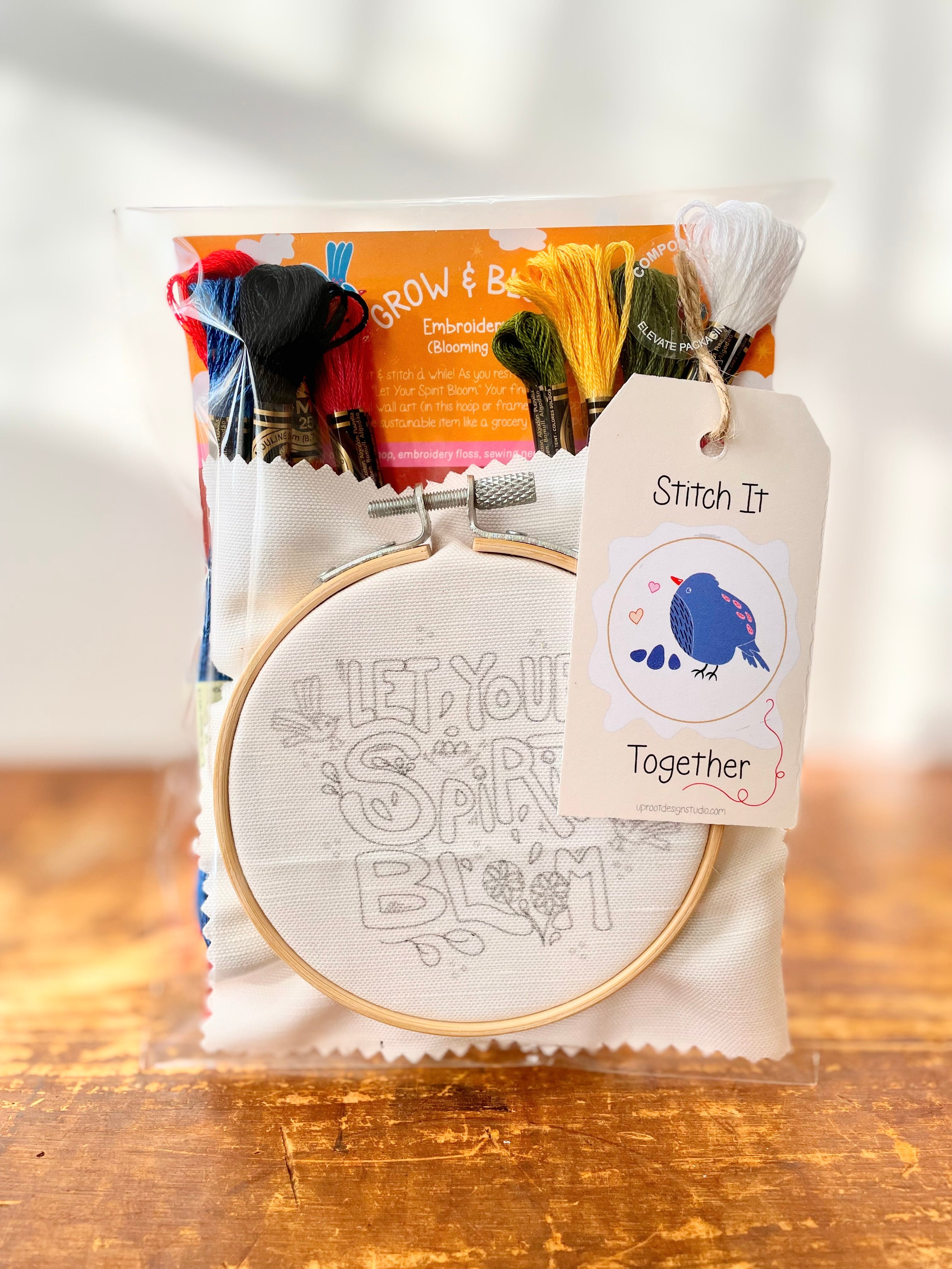 "Let Your Spirit Bloom" Eco-Embroidery Kit w. Birds & Tulips 4" Sampler (Joyful Threads Grow & Bloom)