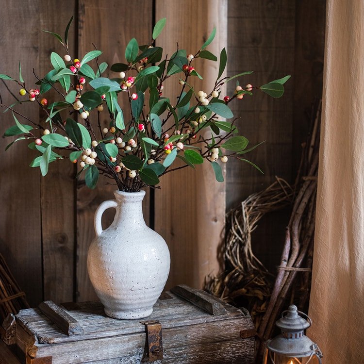 Artificial Fruit Snow Berry Leaf Stem 28" Tall Silk Plant