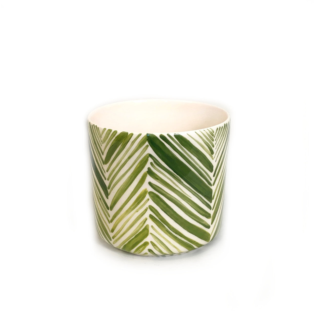 Tall Serving Bowl - Green Palm Leaves