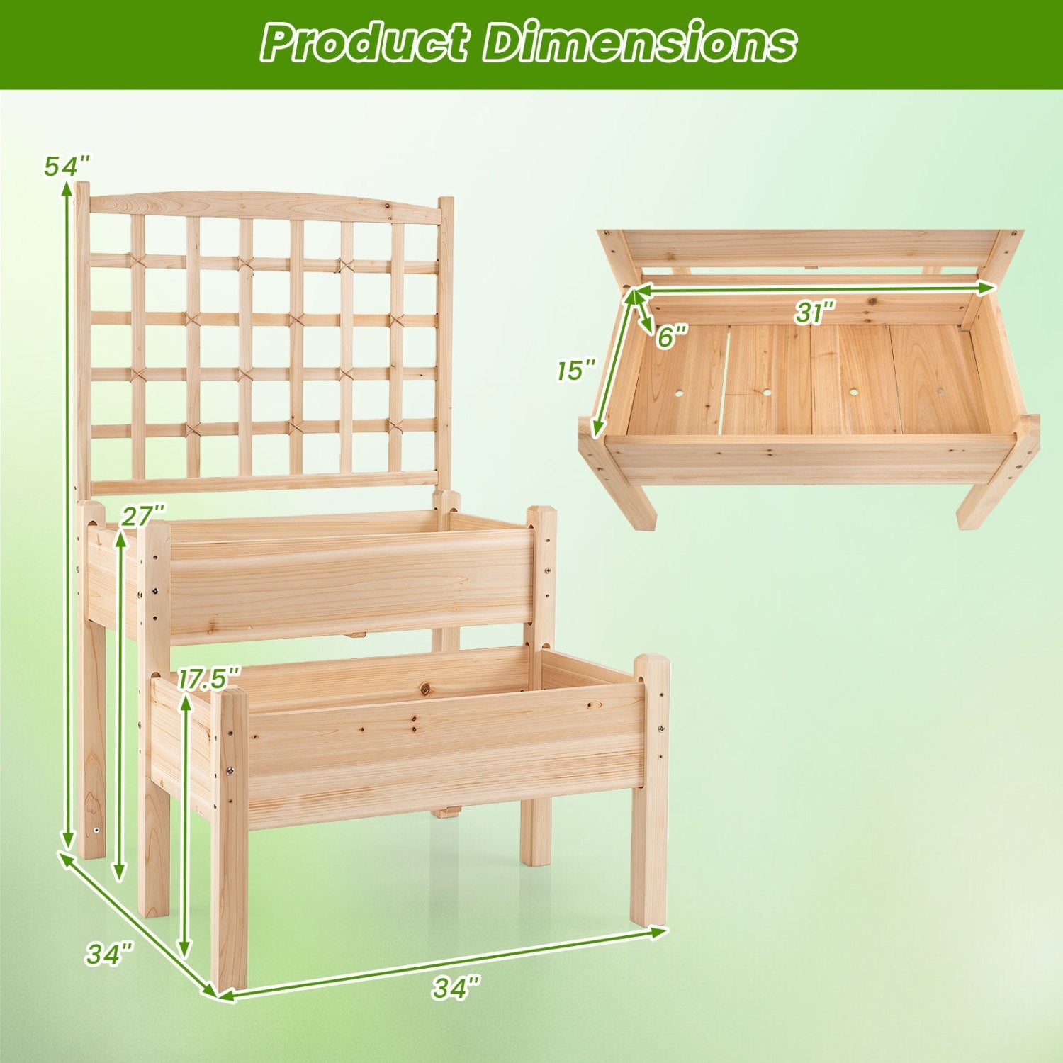 2-Tier Raised Garden Bed with Trellis for Climbing Plants