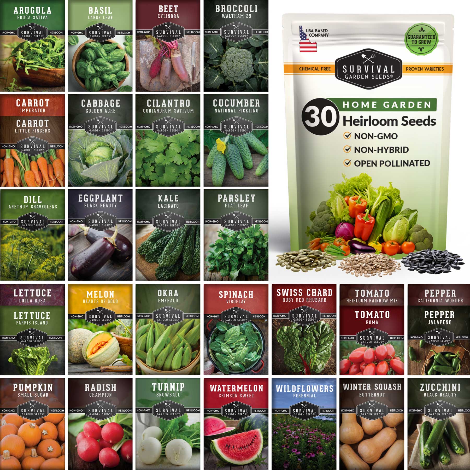 Family Home Garden Heirloom Seed Kit – 30 Non-GMO Varieties