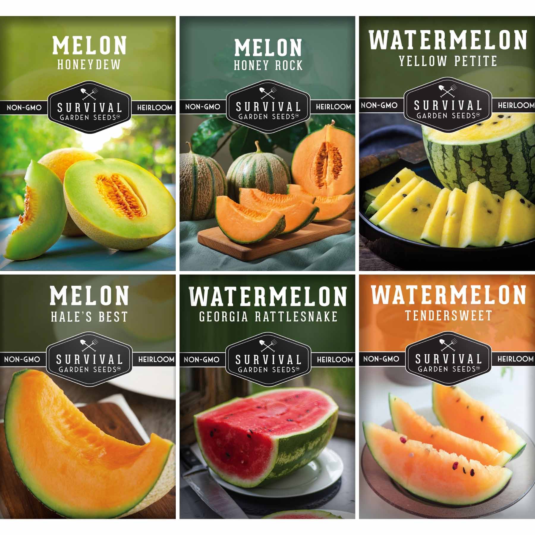 Melon Seed Collection – 6 Heirloom Varieties of Watermelon, Cantaloupe & Honeydew for High-Yield Summer Gardens