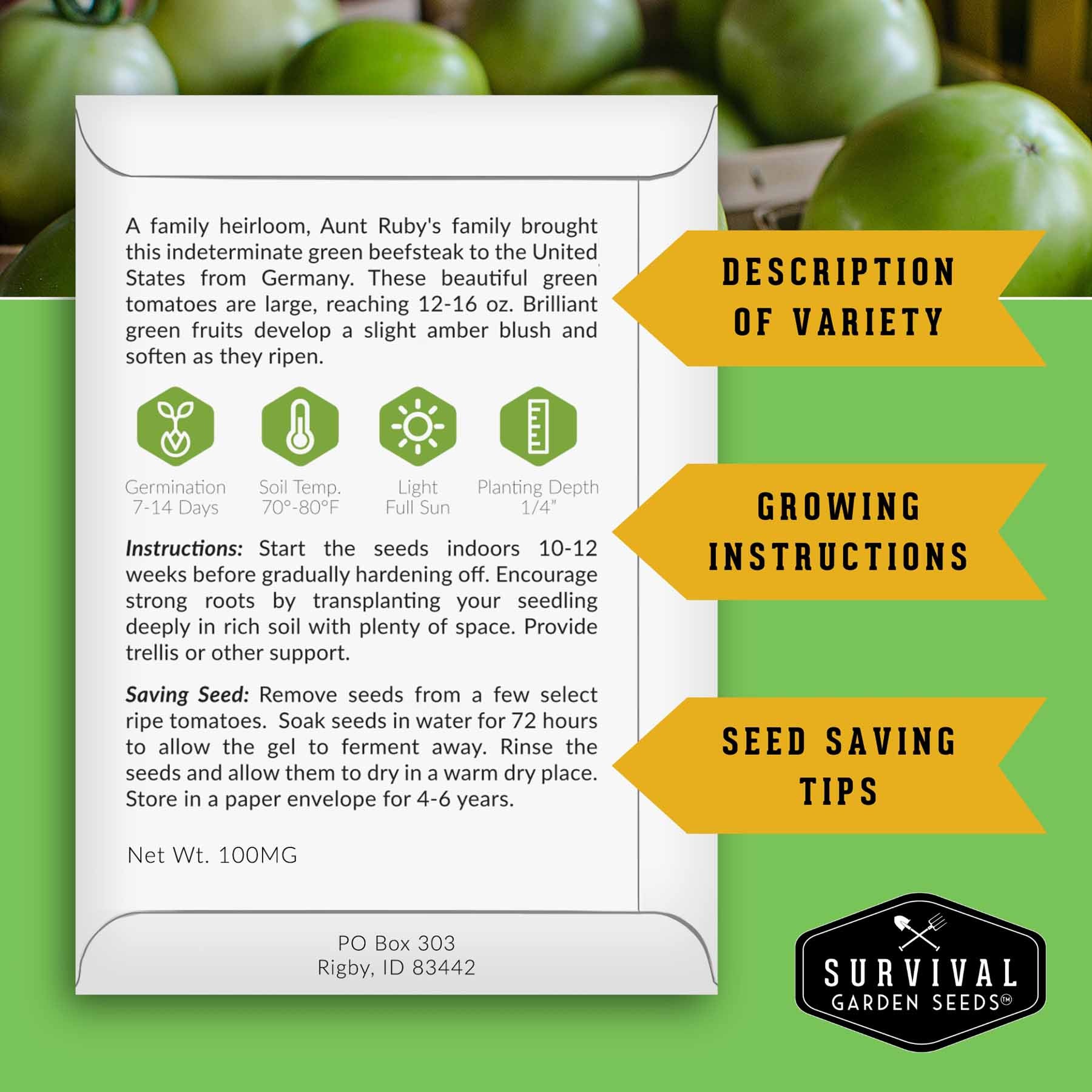 Colorful Tomato Collection - Black Krim, Great White, Aunt Ruby’s German Green, Hillbilly & Cherokee Purple