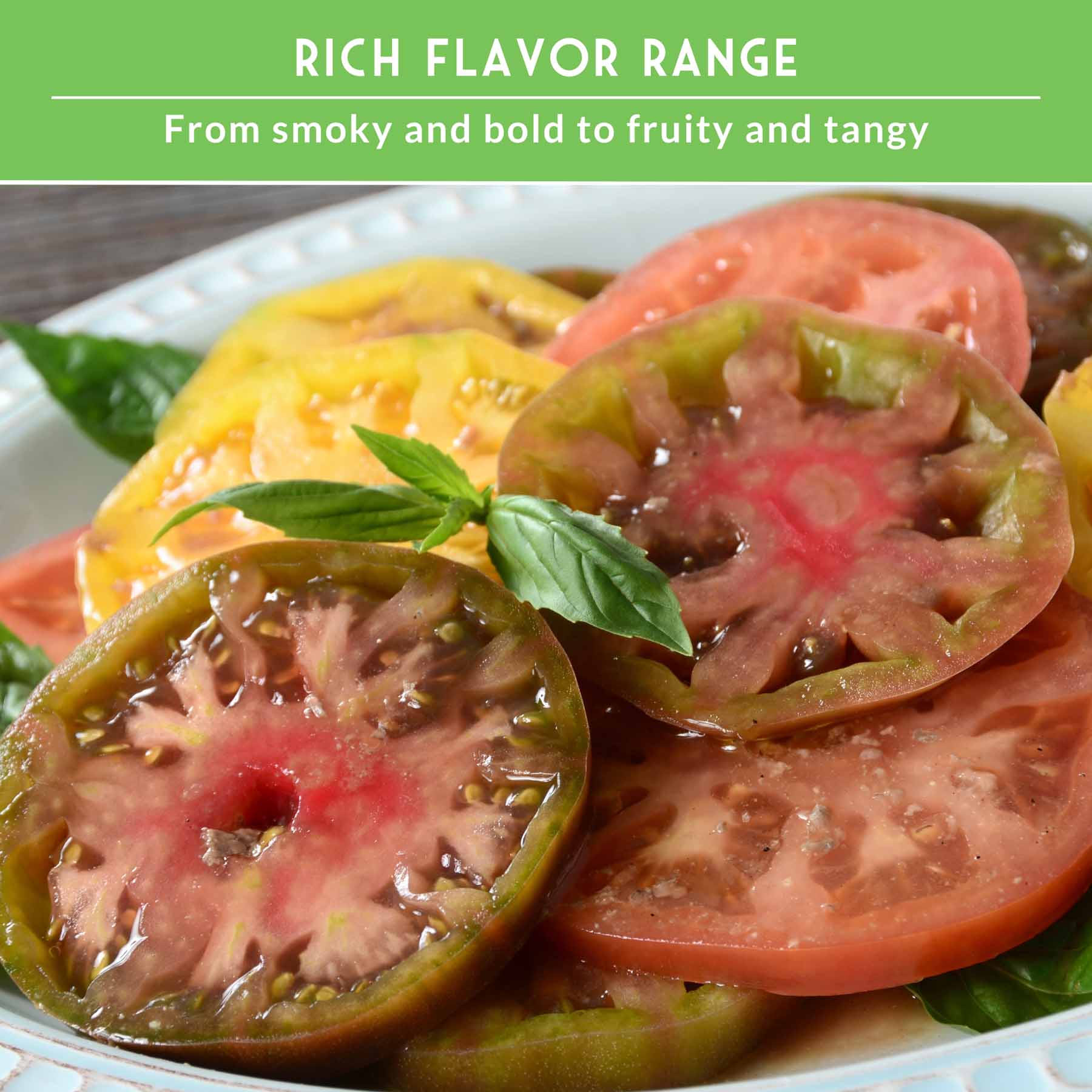 Colorful Tomato Collection - Black Krim, Great White, Aunt Ruby’s German Green, Hillbilly & Cherokee Purple