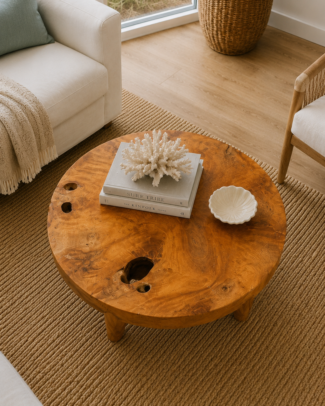 Organic Round Teak Coffee Table 31"