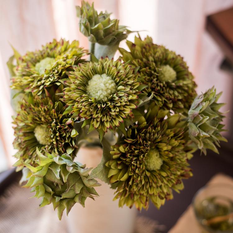 Artificial Sunflower Bouquet in Green or Orange 18" Tall
