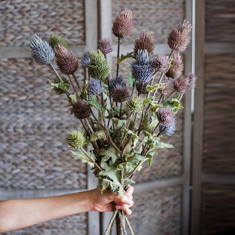 Faux Silk Artificial Thistle Flower Stem 26" Tall