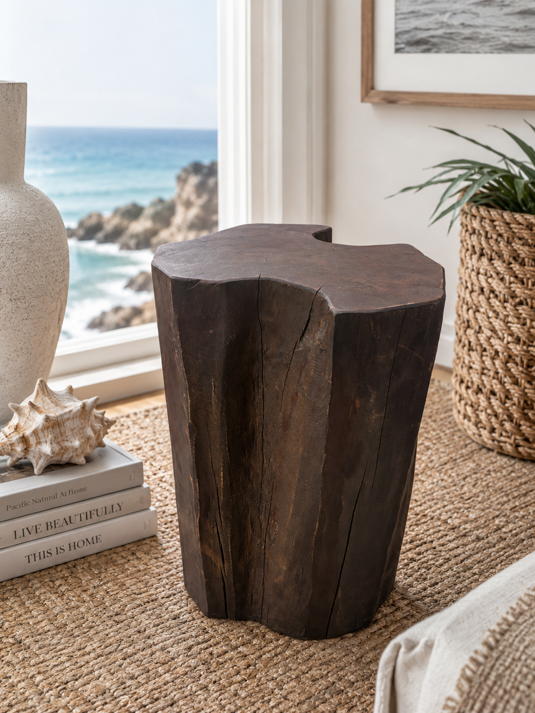 Solid Teak Wood Stump Side Table | Organic Accent Stool | Made in Indonesia