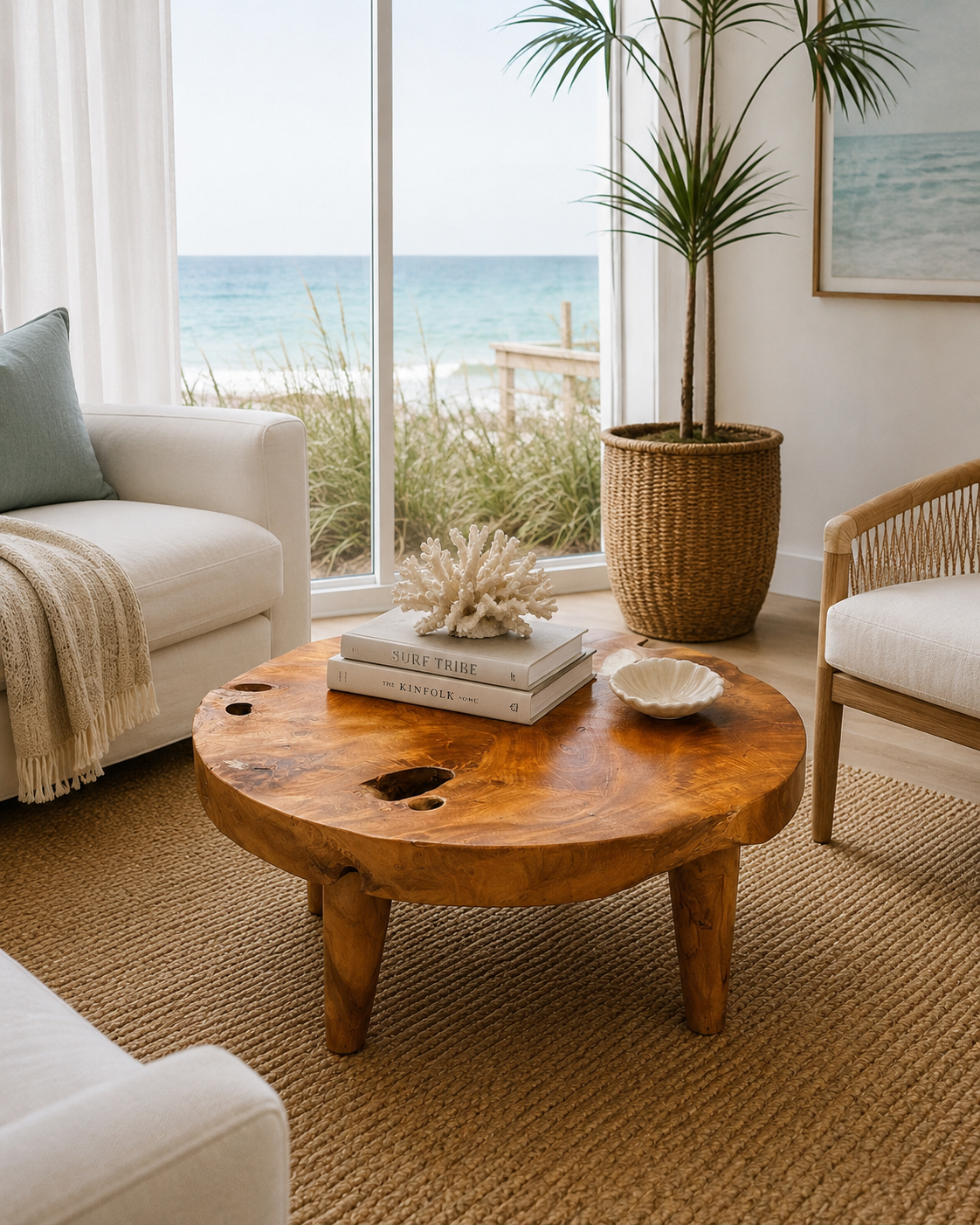 Organic Round Teak Coffee Table 31"