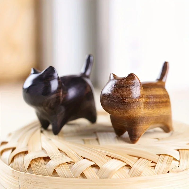 Wood Cat Statue Paperweight