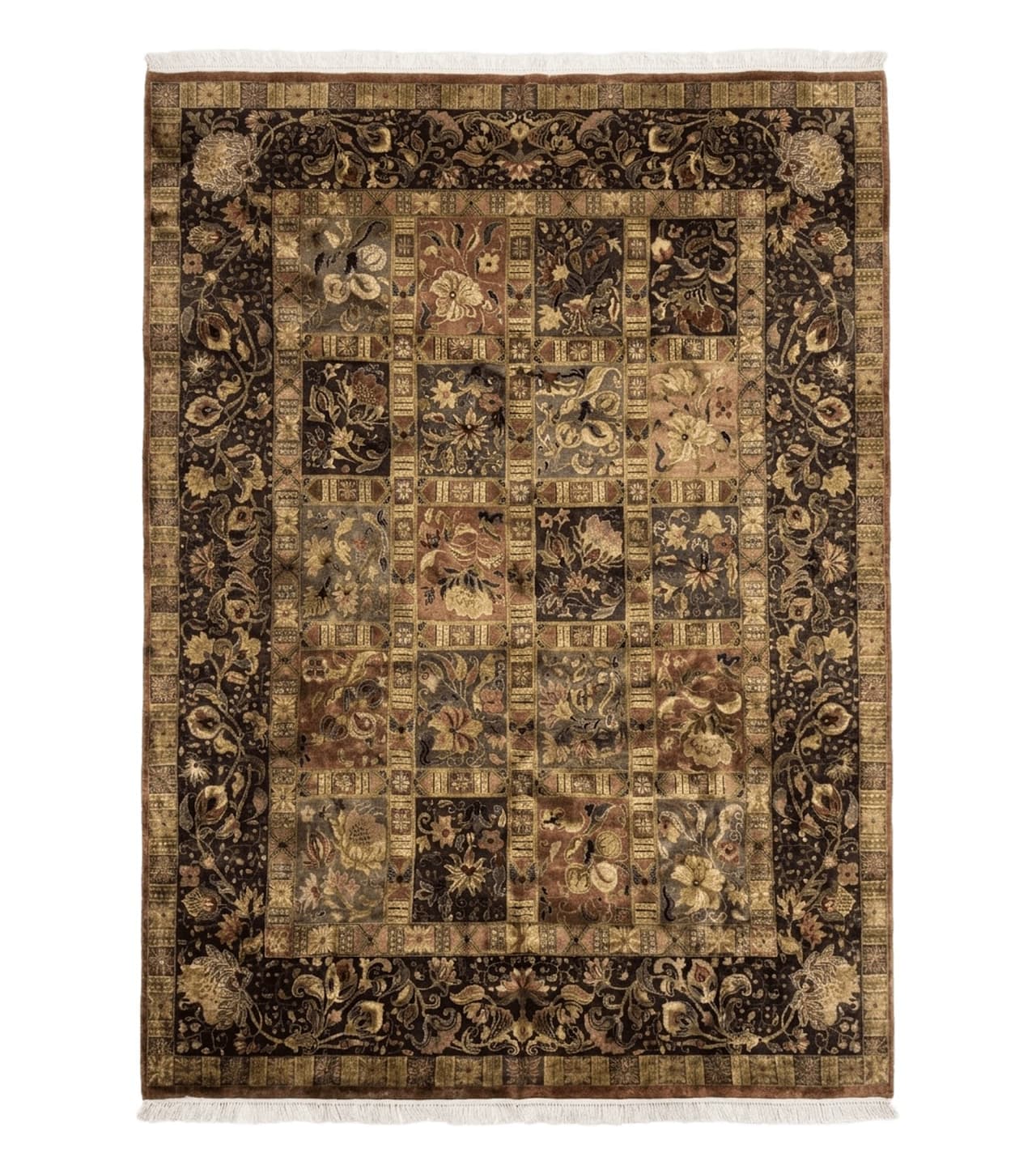Indo Persian Rug 8.6 x 12 Panel Design Vintage Soft Wool Pile Multicolor