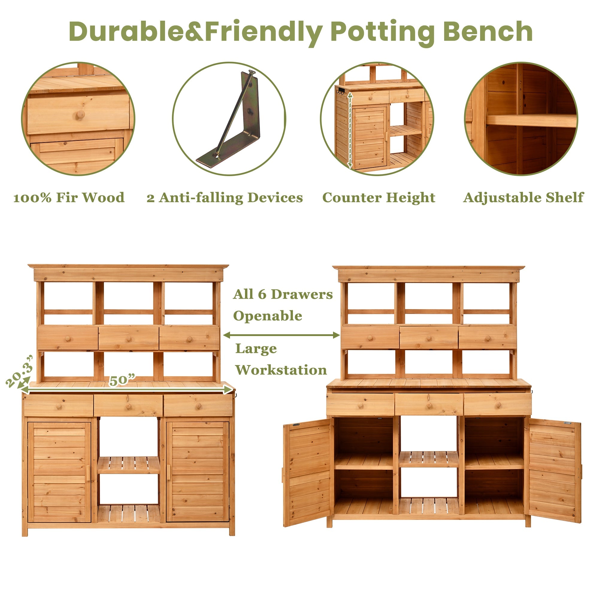 TOPMAX 65.7'' Tall Garden Potting Bench with Hutch