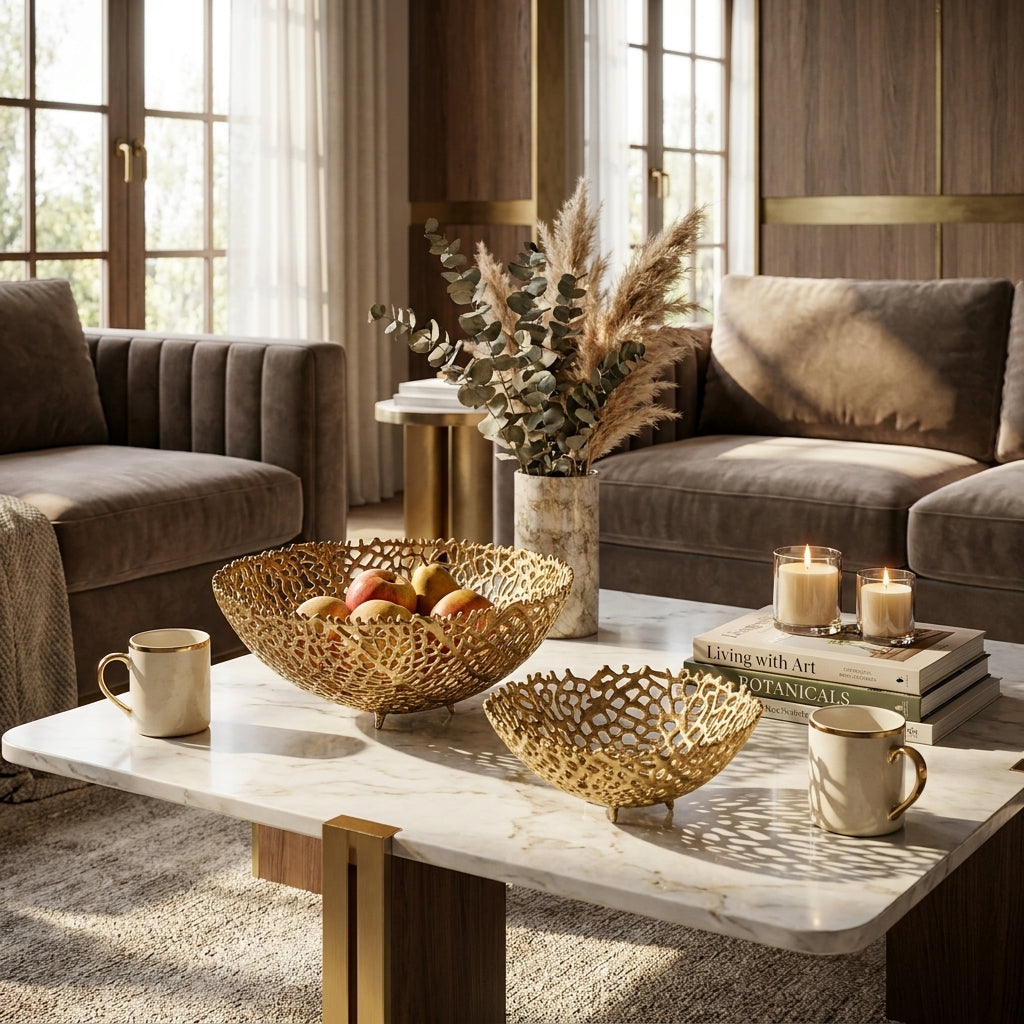 Aluminum Gold Finish Metal Fruit Basket