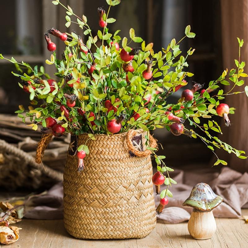 Natural Straw Basket Bag with Rope Handles (Set of 2)
