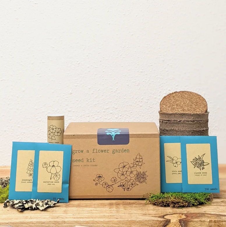 Pollinator Flower Garden Growing Kit w. with planters, soil pod & seeds for Viola, Petunia, Alyssum, Snapdragon & Nasturtium Blooms (Get Growing)