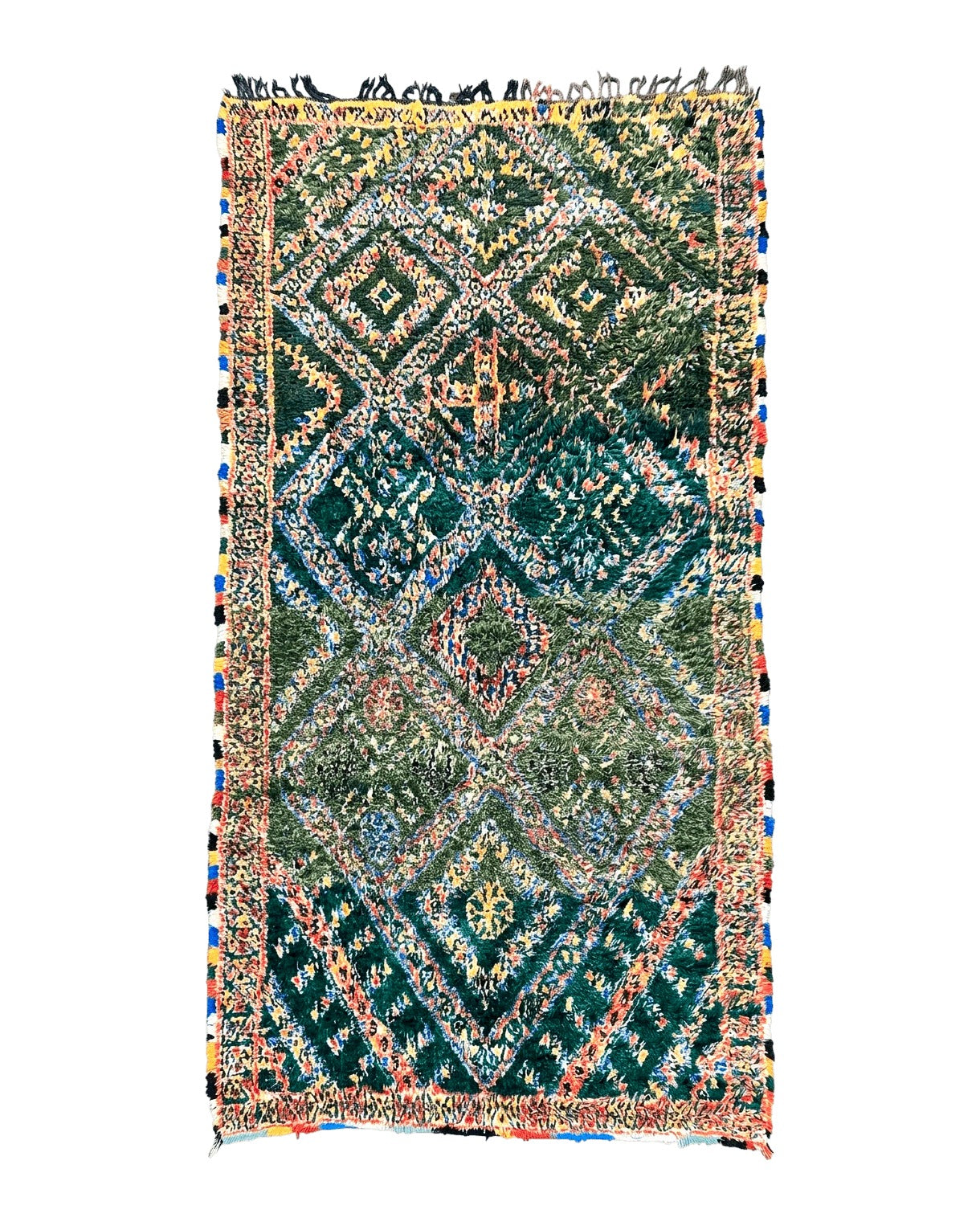 Large Moroccan Shag Rug 6x12, Green Multicolor Colorful Boho Rug, Handmade Hand Knotted Wool Carpet, Geometric Design, Vintage Rug