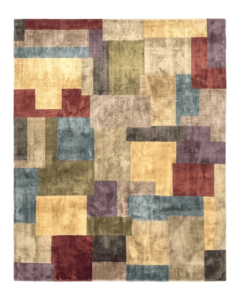 Modern Tibetan Wool Rug 8x10, Multicolor, Thick Pile, Contemporary, Nepali, Handmade