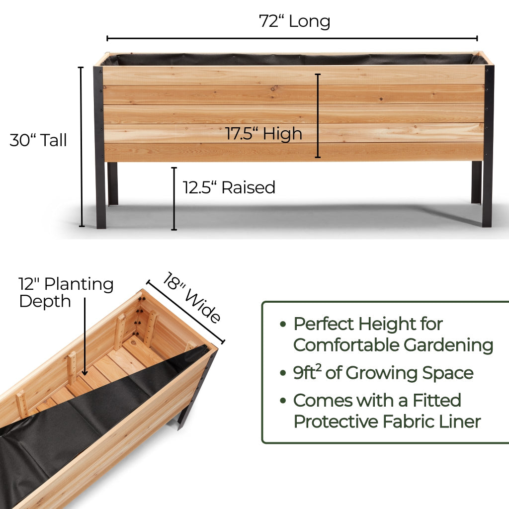 18″ x 72″ Deep Root Raised Garden Bed - 30″ TALL / Select Grade