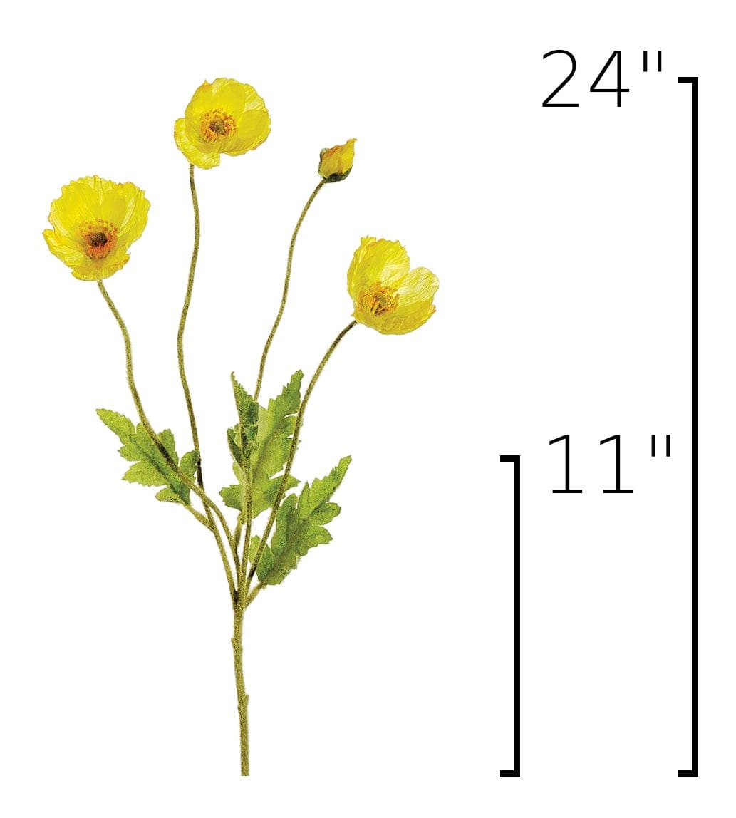 24" Faux Yellow Poppy Stem