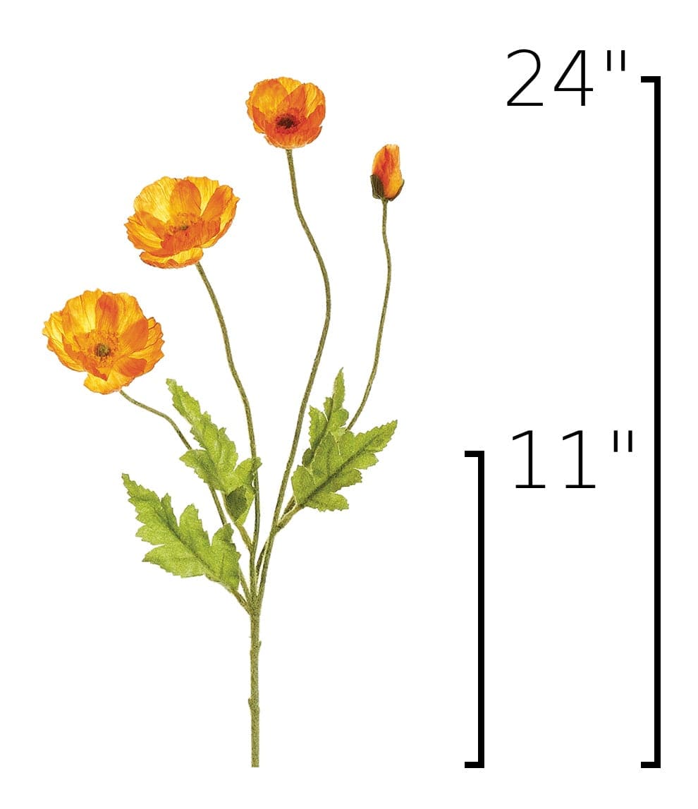 24" Faux Orange Poppy Stem