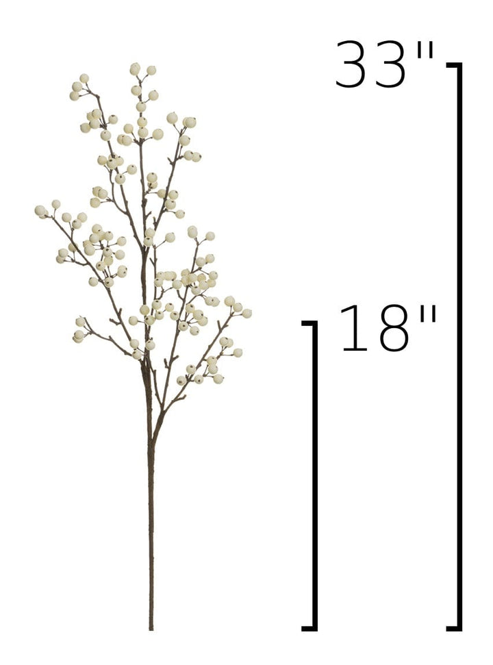 33" Faux White Berry Branch Stem