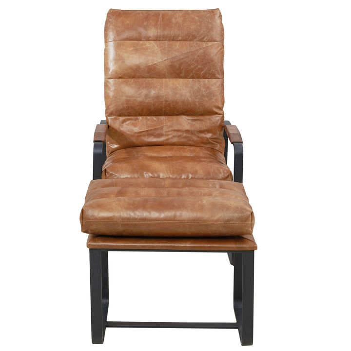 NEW! Prima Classe Rustic Modern Chair and Ottoman Set - Light Brown Leather