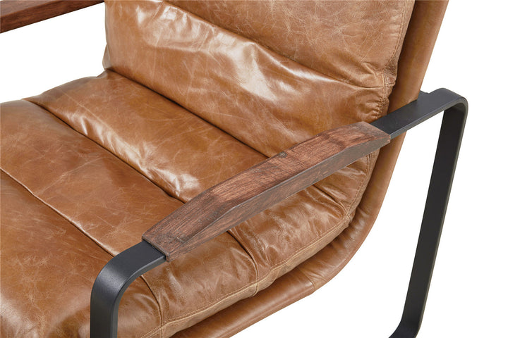NEW! Prima Classe Rustic Modern Chair and Ottoman Set - Light Brown Leather