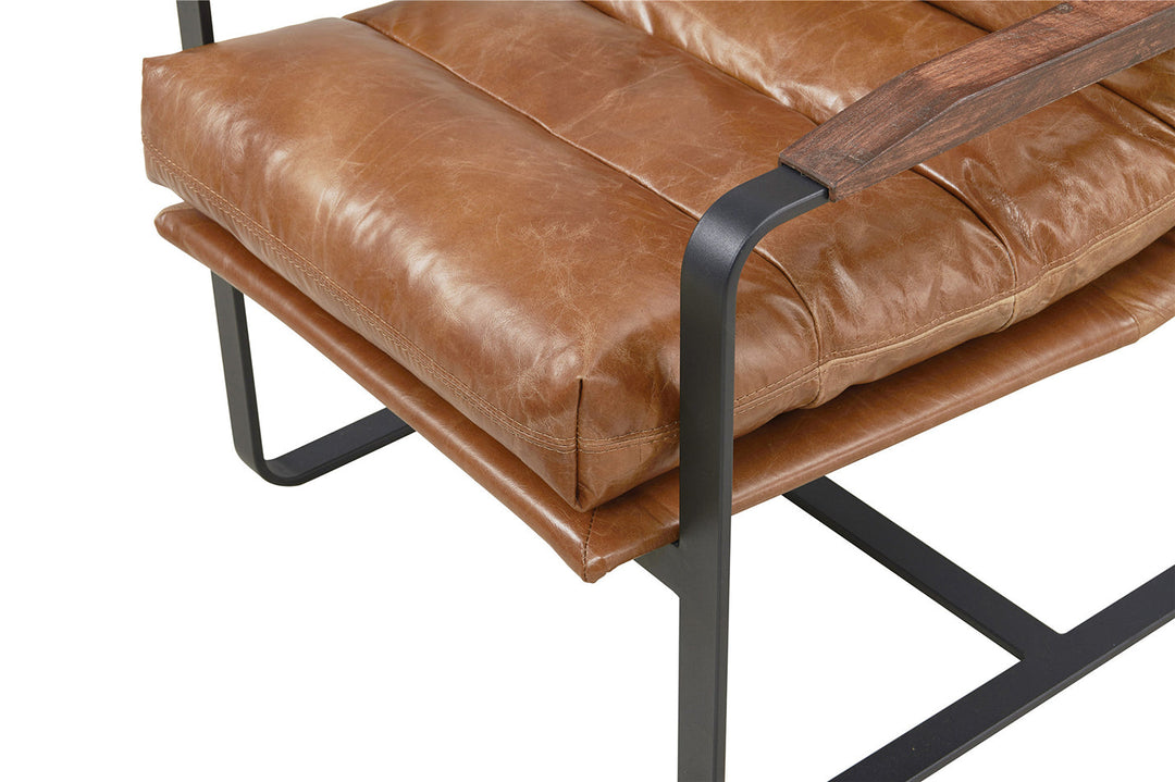 NEW! Prima Classe Rustic Modern Chair and Ottoman Set - Light Brown Leather