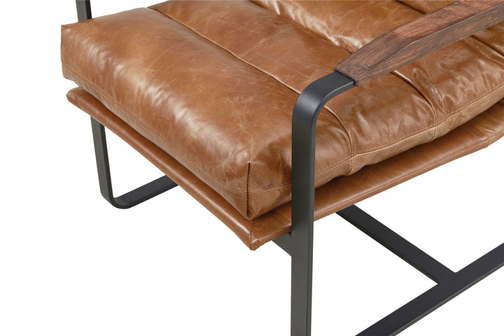 NEW! Prima Classe Rustic Modern Chair and Ottoman Set - Light Brown Leather