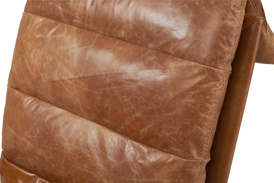 NEW! Prima Classe Rustic Modern Chair and Ottoman Set - Light Brown Leather