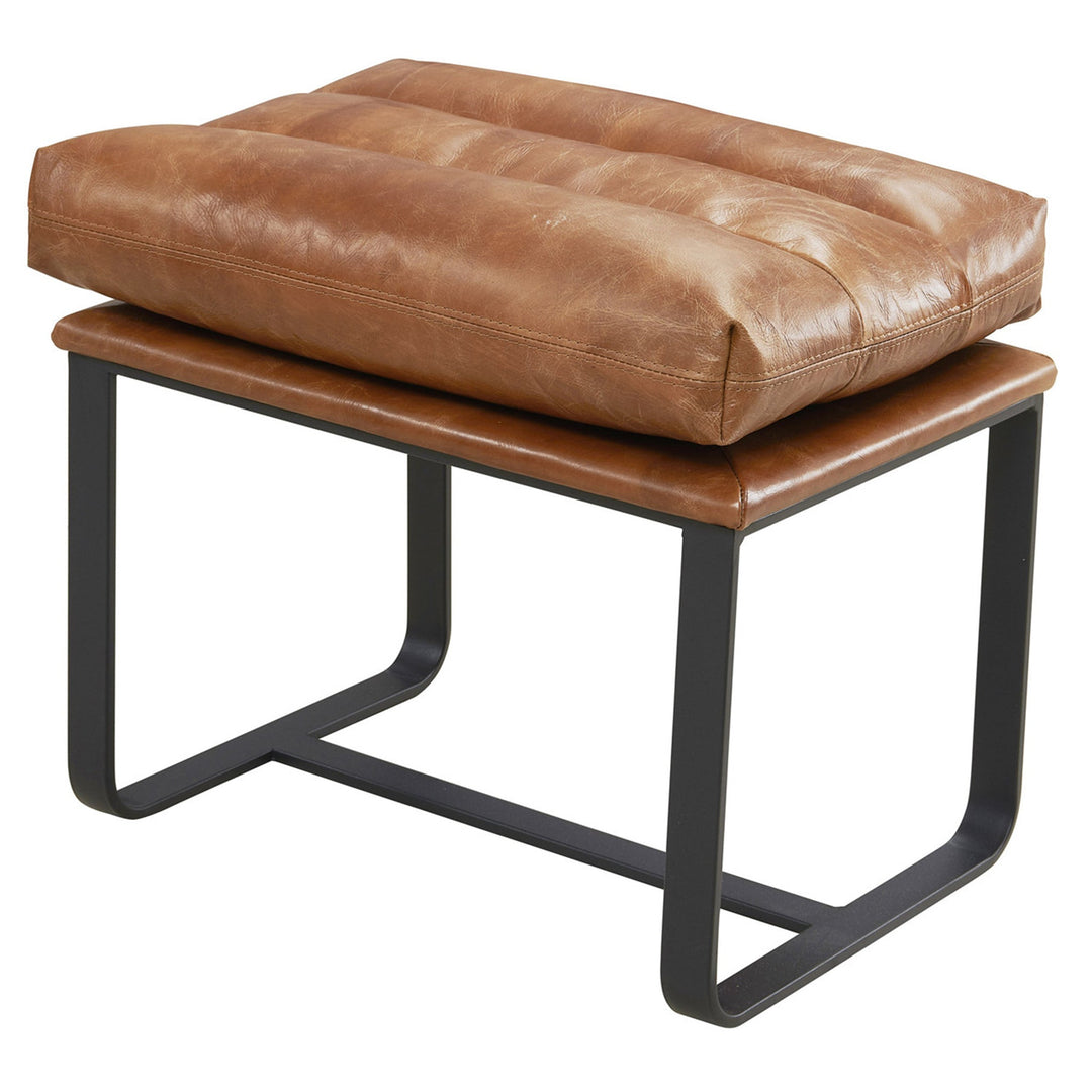 NEW! Prima Classe Rustic Modern Chair and Ottoman Set - Light Brown Leather