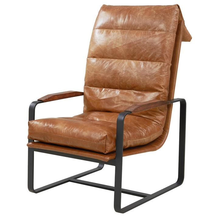 NEW! Prima Classe Rustic Modern Chair and Ottoman Set - Light Brown Leather