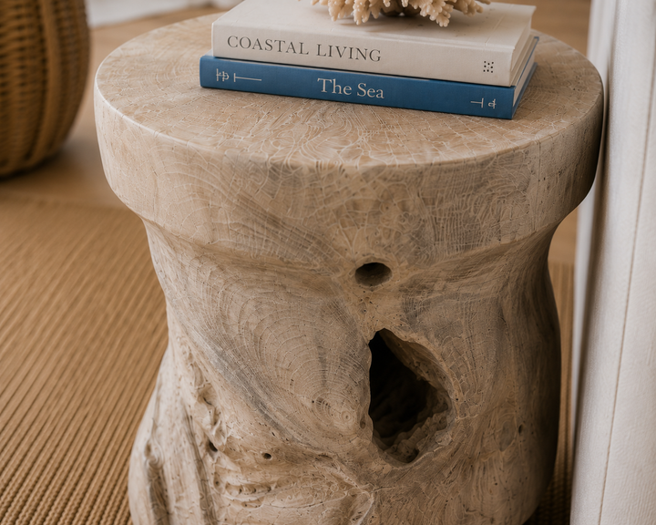 Organic Bleach Teak Round Stool