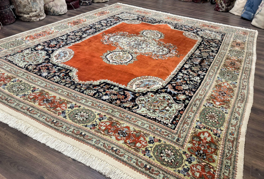 Persian Rug 11x13, Semi Open Field, Soft Wool Pile, Vintage Persian Carpet, Persian Tabriz Tabatabai