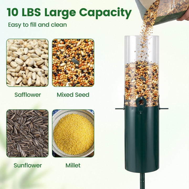 10 LBS Large Capacity Squirrel Proof Bird Feeder with Pole Mount and Baffle