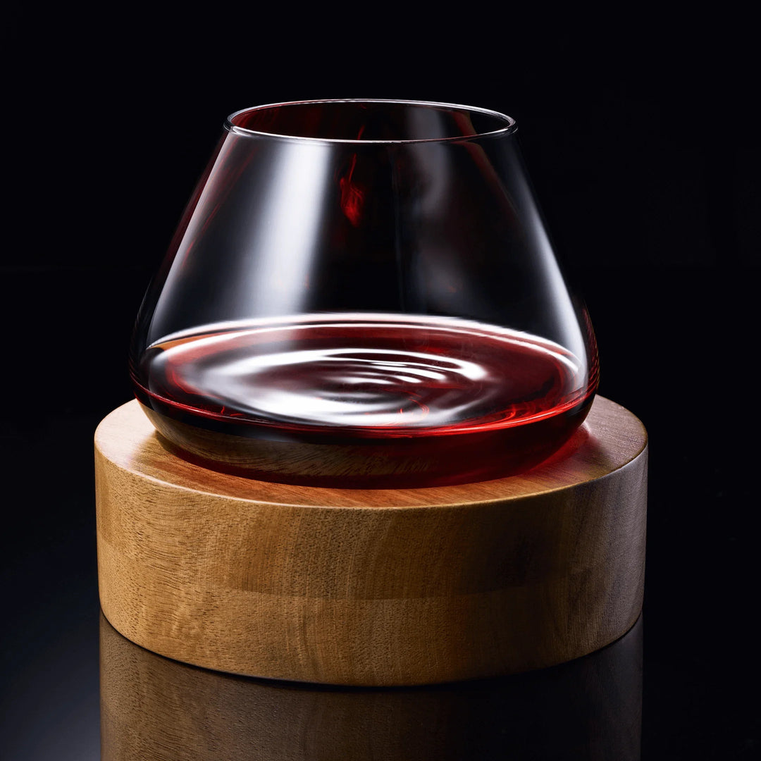Kami Rotating Crystal Wine Glass &amp; Wooden Coaster