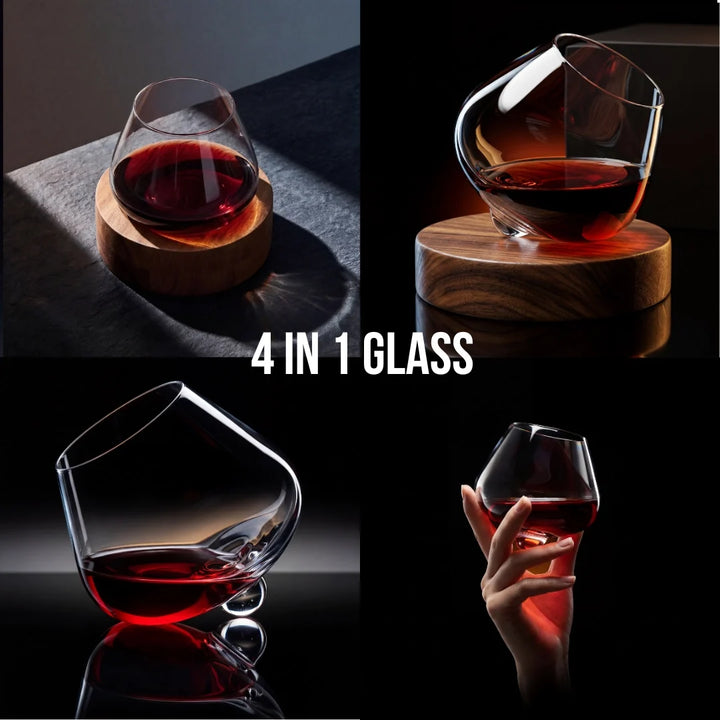Kami Rotating Crystal Wine Glass &amp; Wooden Coaster